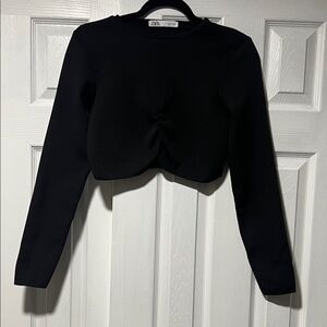 Black Long Sleeve Crop Top